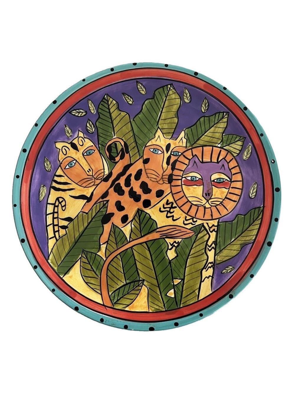 Vintage Laurel Burch Plate Cats Ceramic 8" Cat 1998 Wall Art Jungle Felines